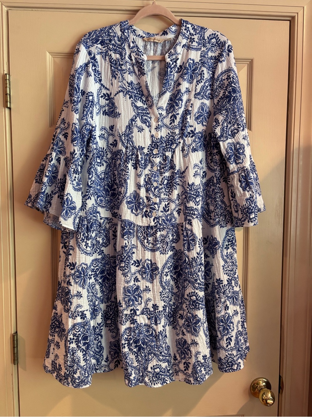 Soft Surroundings White Dress with Navy Floral Print Size-XL NWOT